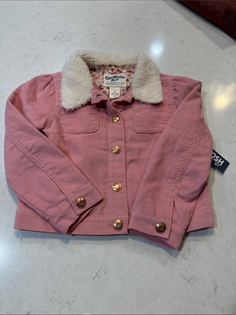 OshKosh B'gosh NEW Toddler Girls Pink Corduroy ButtonFront Jacket with Sherpa 5T